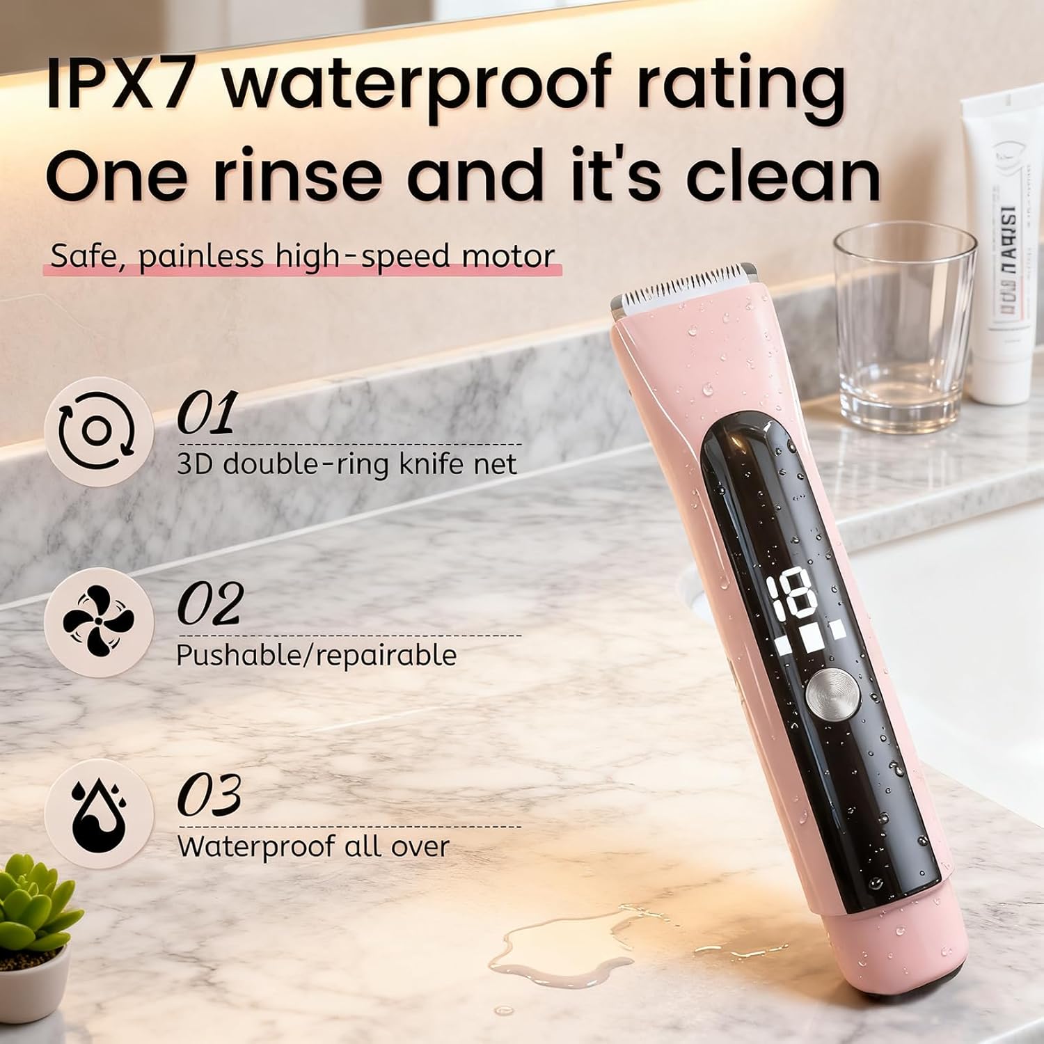 Professional 2-in-1 Bikini Trimmer for Women, Painless Dual Head Electric Shaver & Razor, IPX7 Waterproof Rechargeable Lady Shaver for Body, Face, Underarm, Private Area with LED Display - Image 4