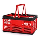 Plastic Storage Crate, Collapsible Crate for Storage Stacking Folding Storage Basket, Collapsible Shopping Basket,Car Storage Basket, Milk Crate with Handles for Kitchen, Bathroom, 20L (Red)