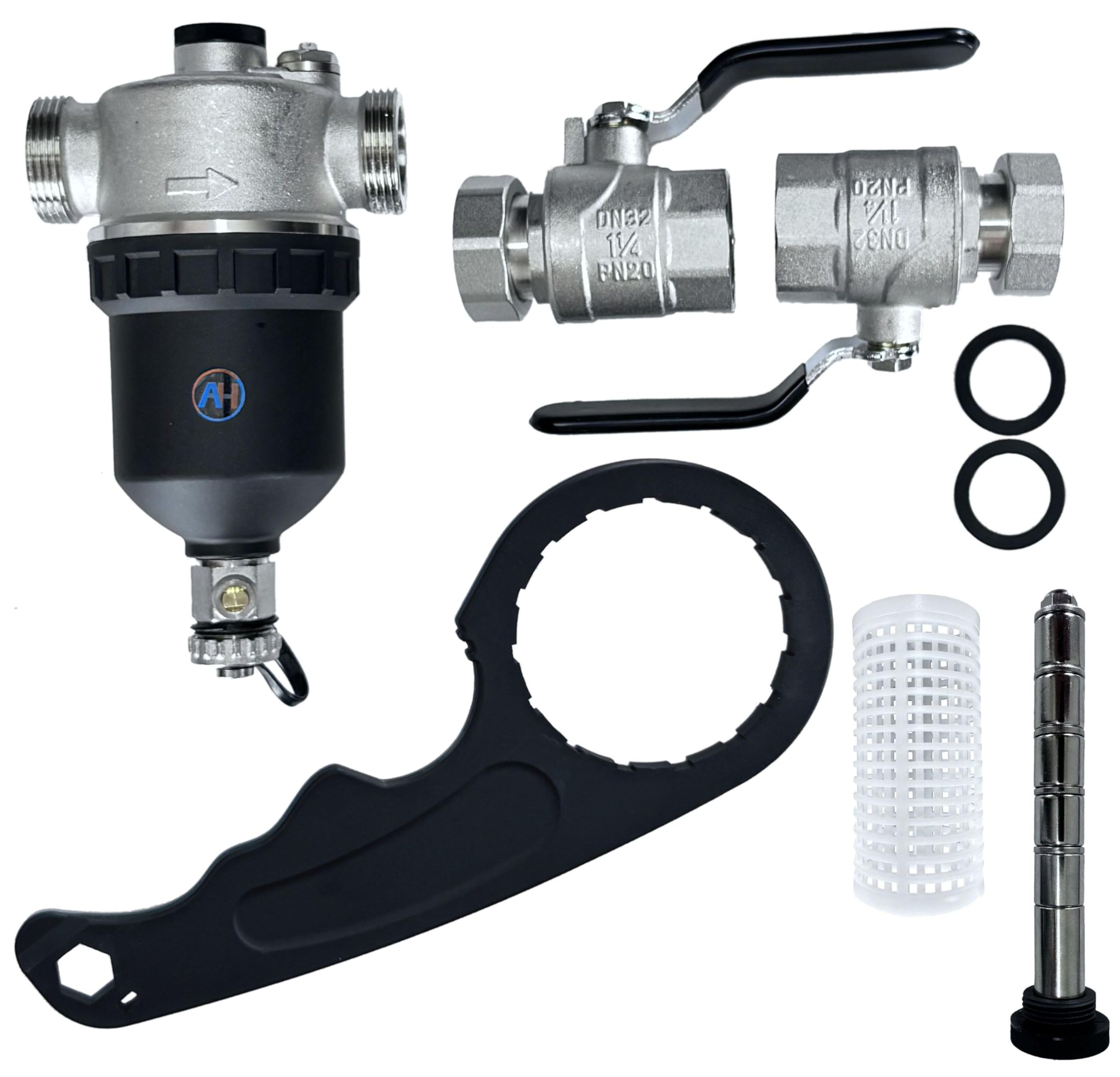 Desfangador Magnético Separador De Impurezas Magnético 1 1/4" 5/4” DN32 Calefacción Con Imán Potente 9000 Gauss Para Sistemas De Calefacción Fácil De Instalar H31254
