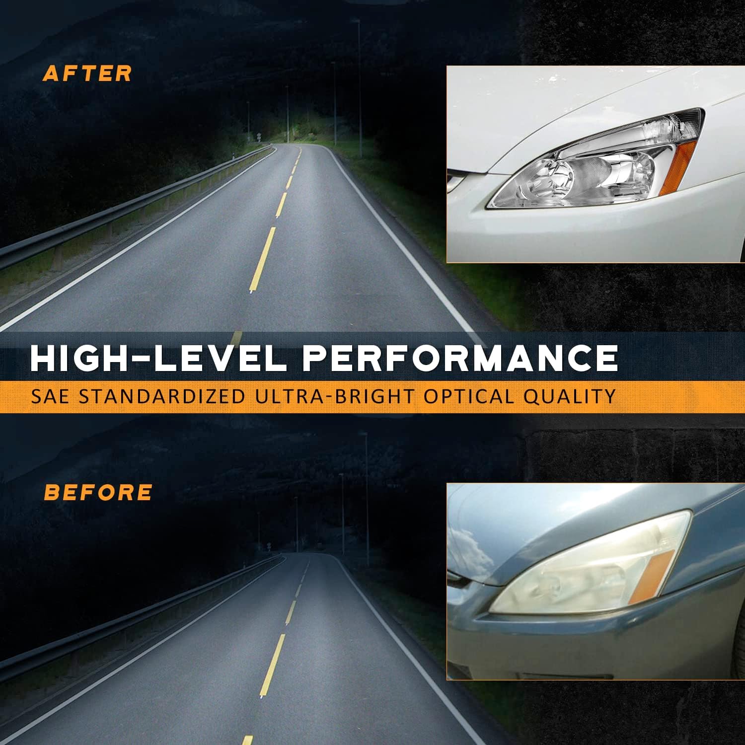 WEELMOTO Headlights for 2003-2007 Honda Accord, 03-07 Accord OE Headlamp Coupe/Sedan Chrome Housing Amber Reflector Left+Right Side 2/4-Door