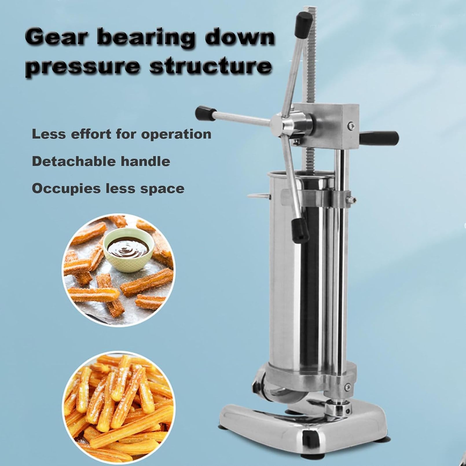 Churrera Comercial, máquina Manual para Hacer Churros Estilo español con 5 Moles, churrera Vertical de Acero Inoxidable, máquina para Rellenar Churros, Equipo para panaderías y repostería 3L