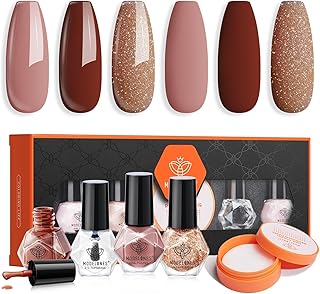 Modelones Nail Polish Set with 42 Pcs Remover Pads and Base Top Coat, 3 Colors Brown Glitter Mini Nail Polish Kit Fingernail Polish Bulk Manicure Diy Nail Art Salon Home