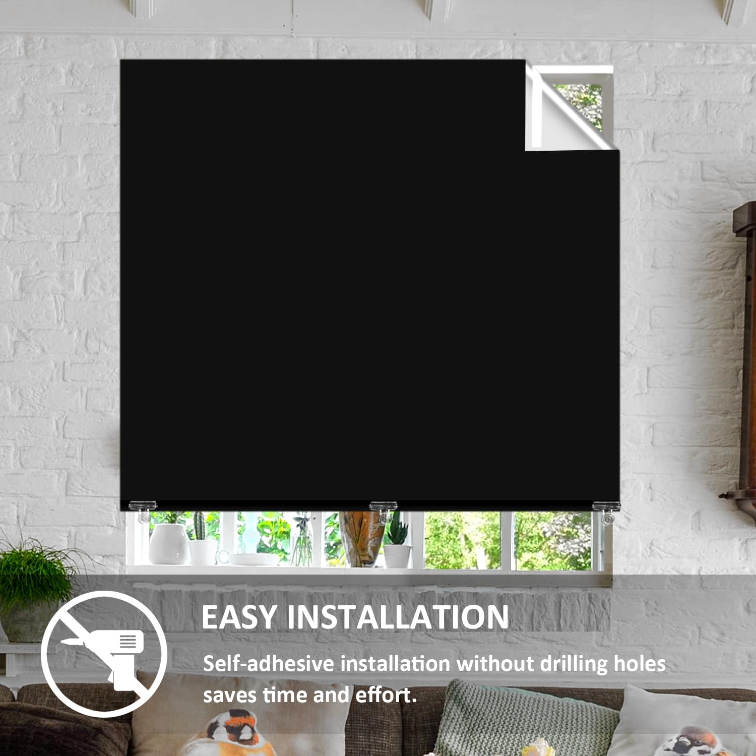 Store enrouleur occultant sans perçage avec ventouses - Isolation thermique temporaire - Portable - Pour chambre, salon, voiture (noir, 61 x 150 cm