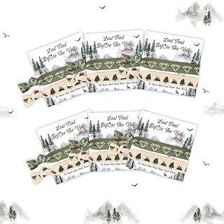 6-Pack Mountain-Themed Hair Ties/Wristbands Set Party Favors - Pea Green Bachelorette Bridal Shower Bridesmaid Proposal Gifts Party Favors with "Last Trail Before The Veil" Display Cards