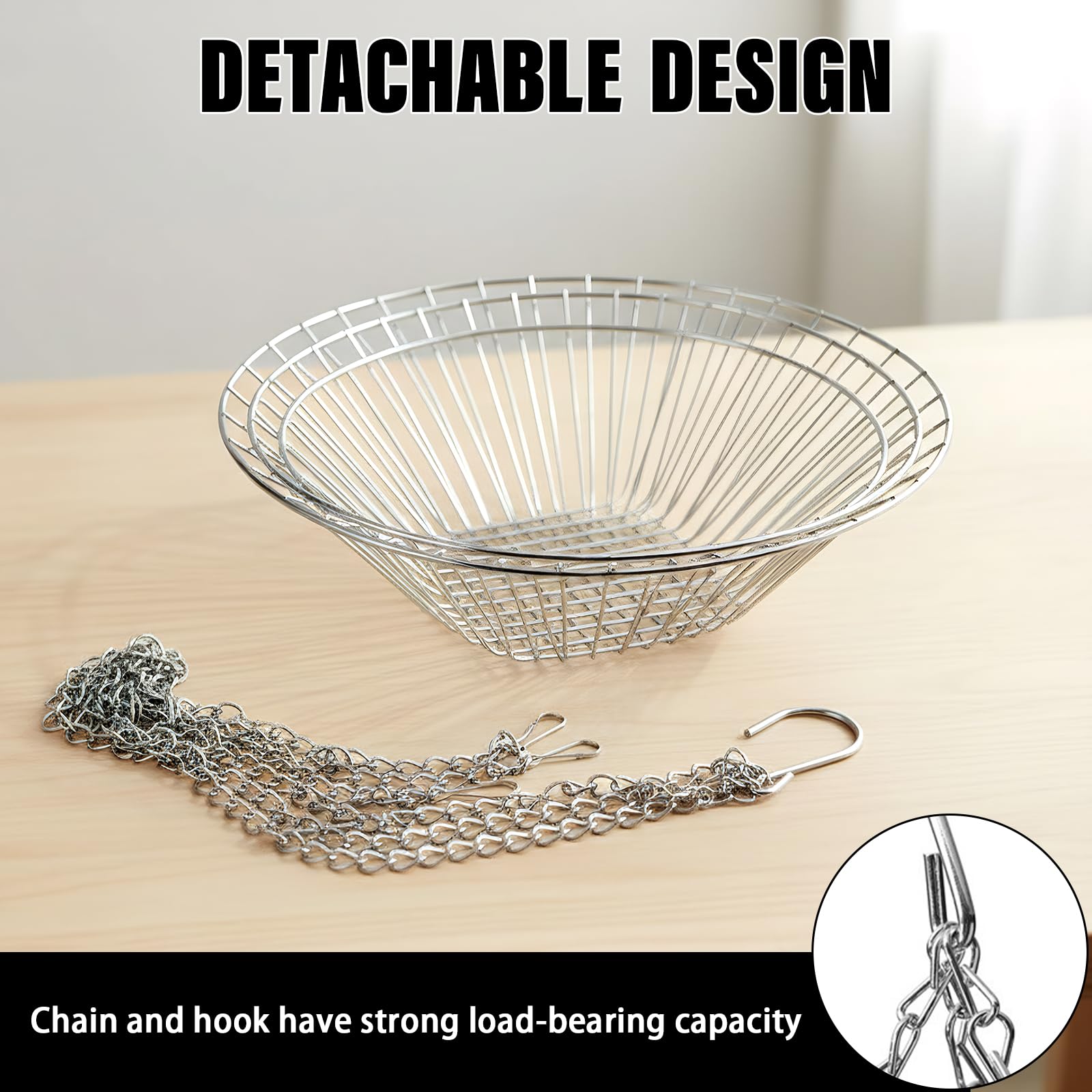 Edelstahl Hängender Obstkorb, Metall Hängender Obstkorb mit Haken, H x D: 74 x 28 cm, Obstschale, Ideal zur Aufbewahrung von Obst, Gemüse, Brot und Lebensmitteln