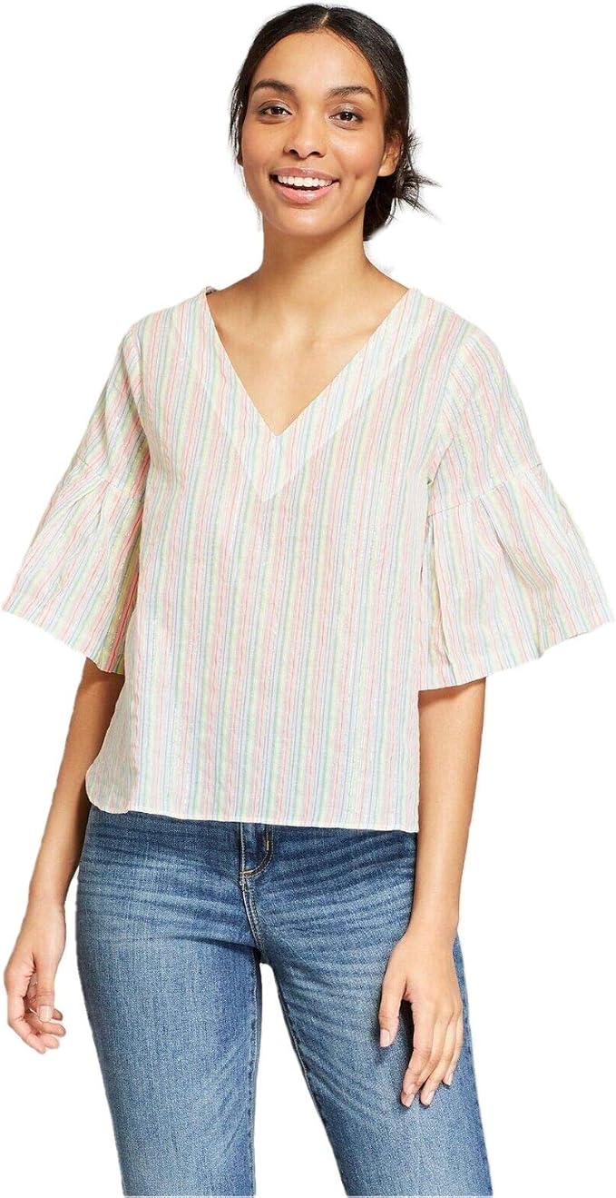 A New Day Women's Striped Ruffle Sleeve 