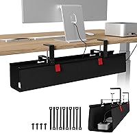 Vista 1 de KEEGH No Drill Under Desk Cable Management Tray - 28" Cord Management Under Desk - Clamp/Screw Mount - Support Upto 70lbs - Fabric Wire Management