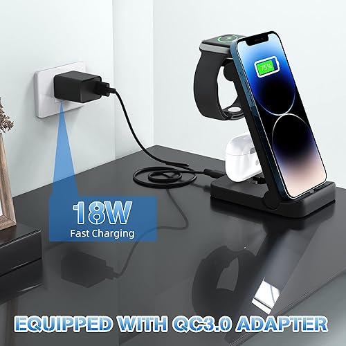 Miniatura 2 de Estación de carga para múltiples dispositivos estación de carga rápida 3 en 1 para iPhone 14131211X8 Plus Airpods cargador inalámbrico plegable para