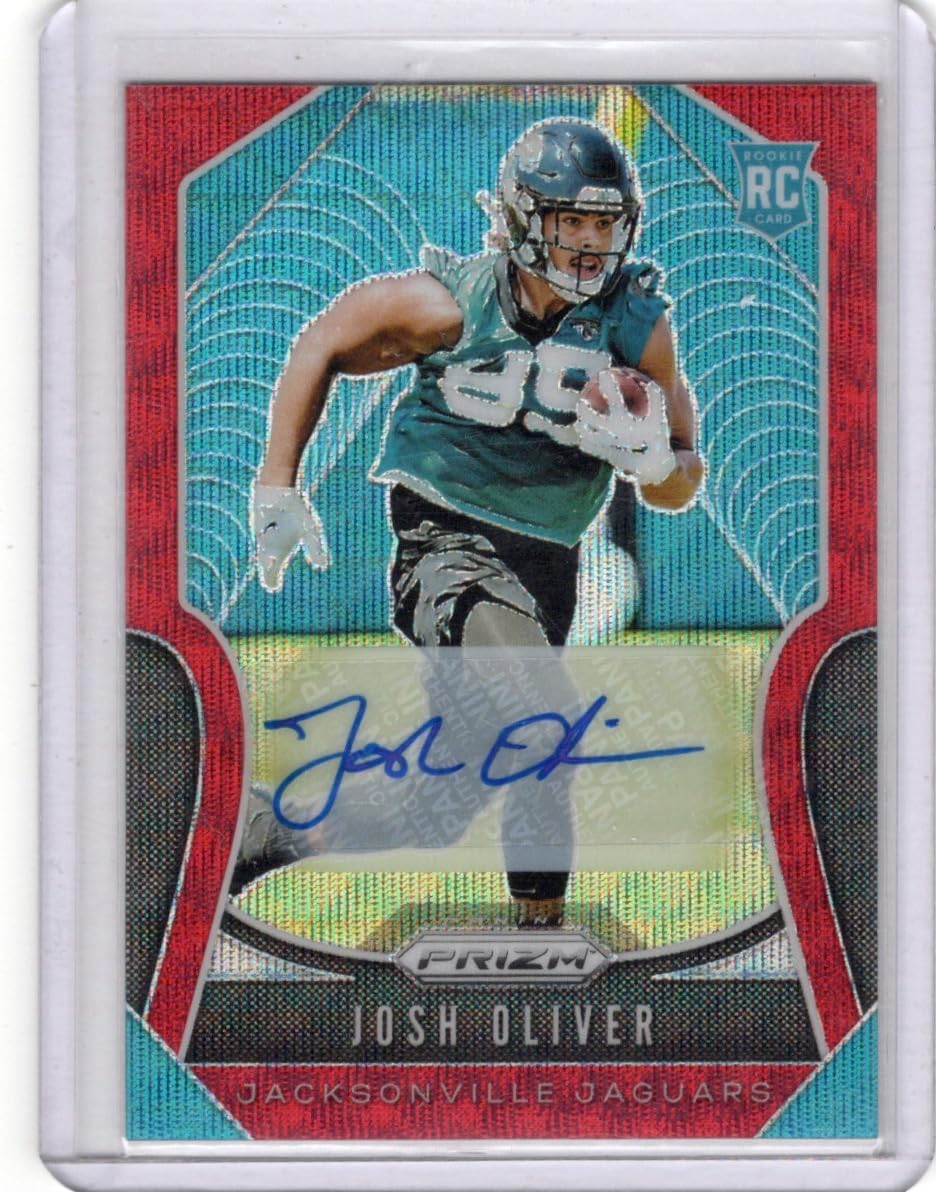 Josh Oliver Autographed & Serial Numbered #54/149 Red Wave Prizm Rookie Card Collectible Football Card - 2019 Panini Prizm Football Card #371 (Jaguars)