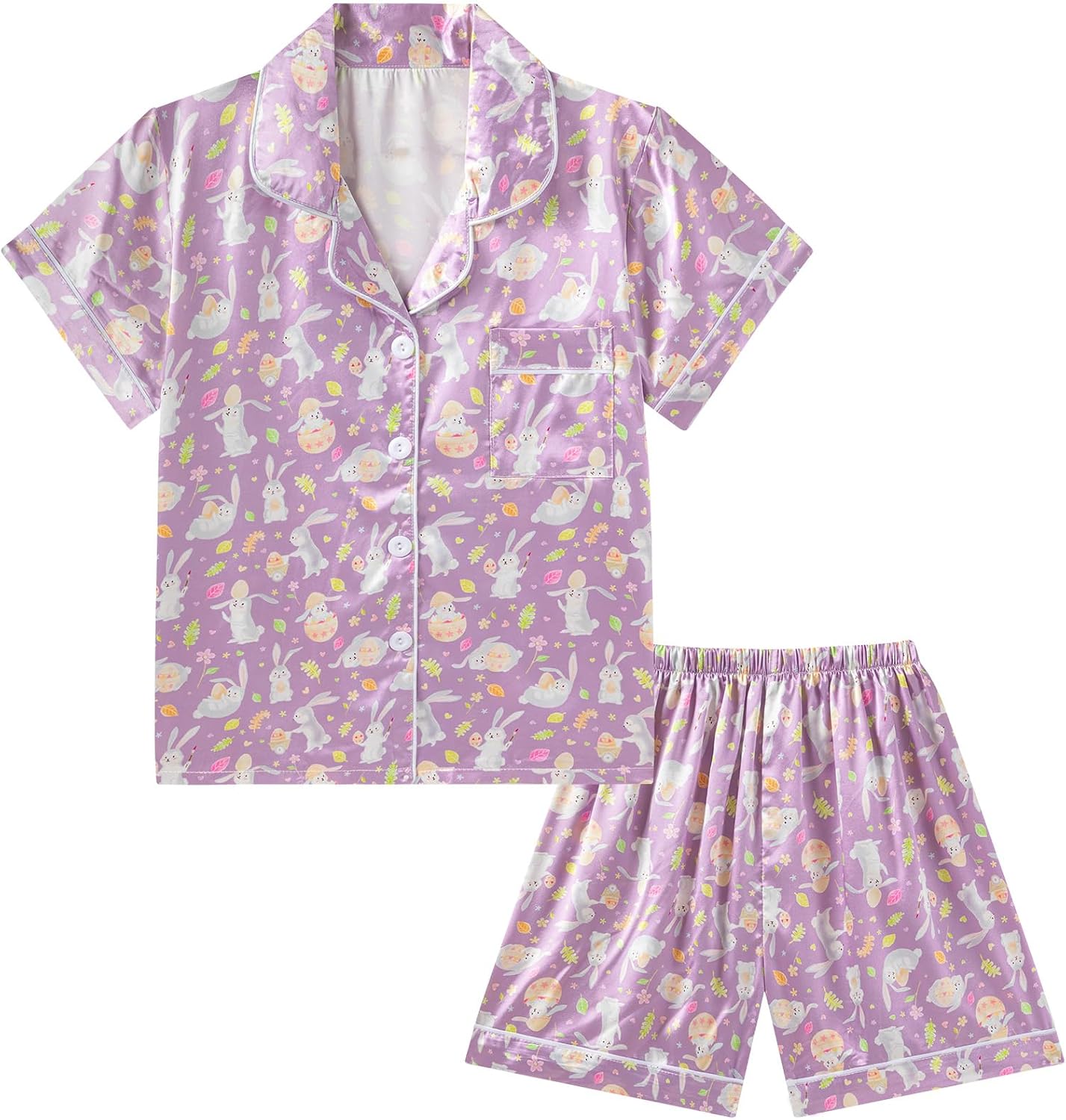 DIPUG Girls Pajamas Satin Pjs Short Sleeve Sleepover Party Gift | Soft kids Nightwear for Home and Bedtime Use