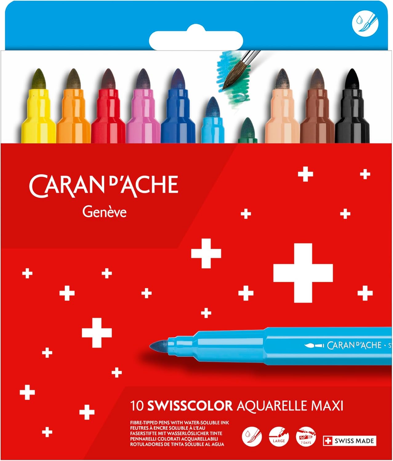 Caran d’Ache Swisscolor Aquarelle Maxi Markers - Assorted Colors, Set of 10