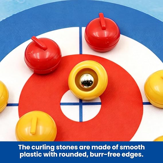 Tabletop Curling Game, Quick & Easy to Set-Up Table Curling Game for All Members, Come with 8 Tabletop Curling Stones, Portable Tabletop Games for Adult Home Office Travel Party