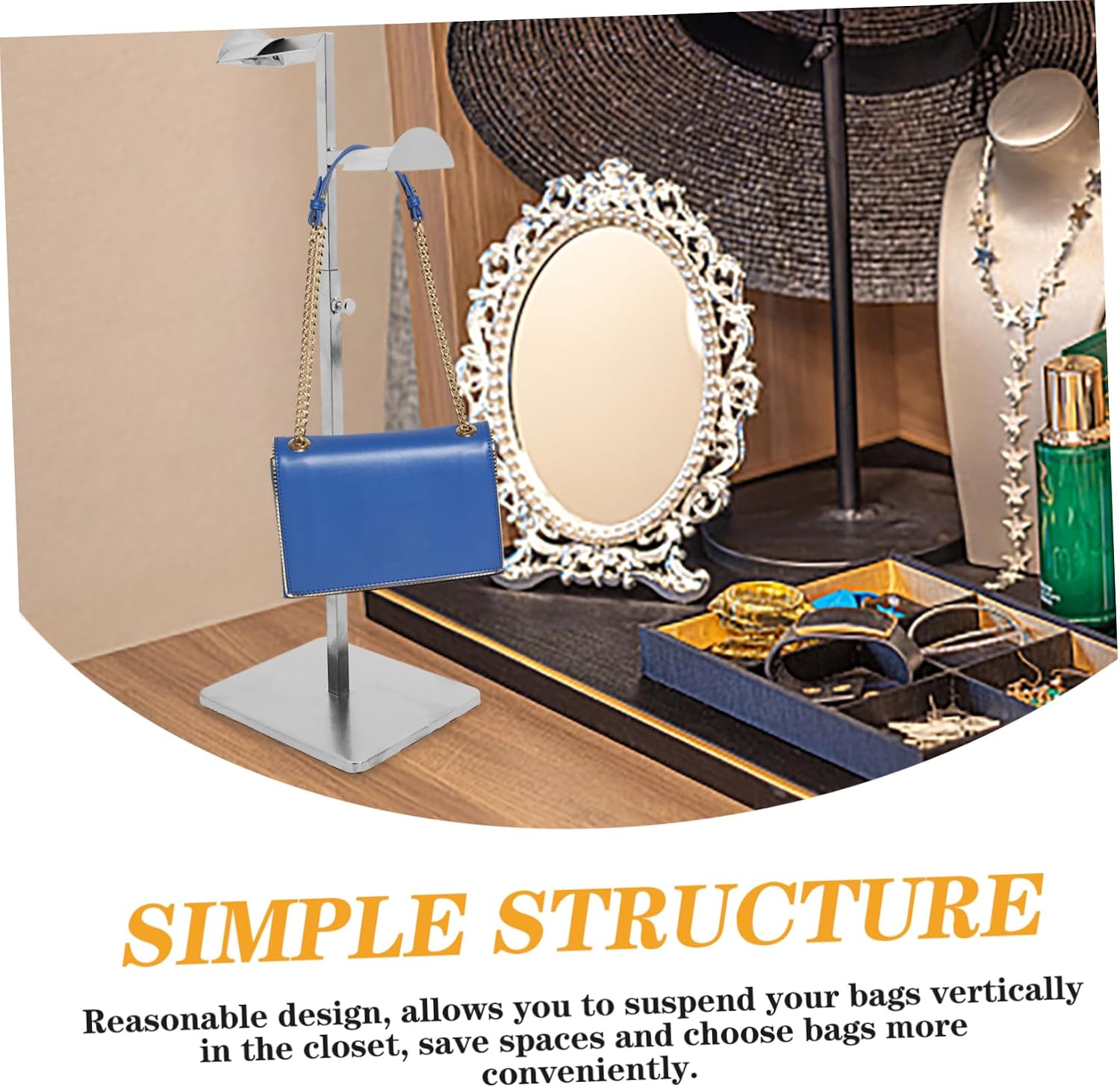 Stainless Steel Bag Display Stand Handbag Display Rack Multi-Purpose Purse Hanger Organizer Modern Design Smooth Surface for Comfort