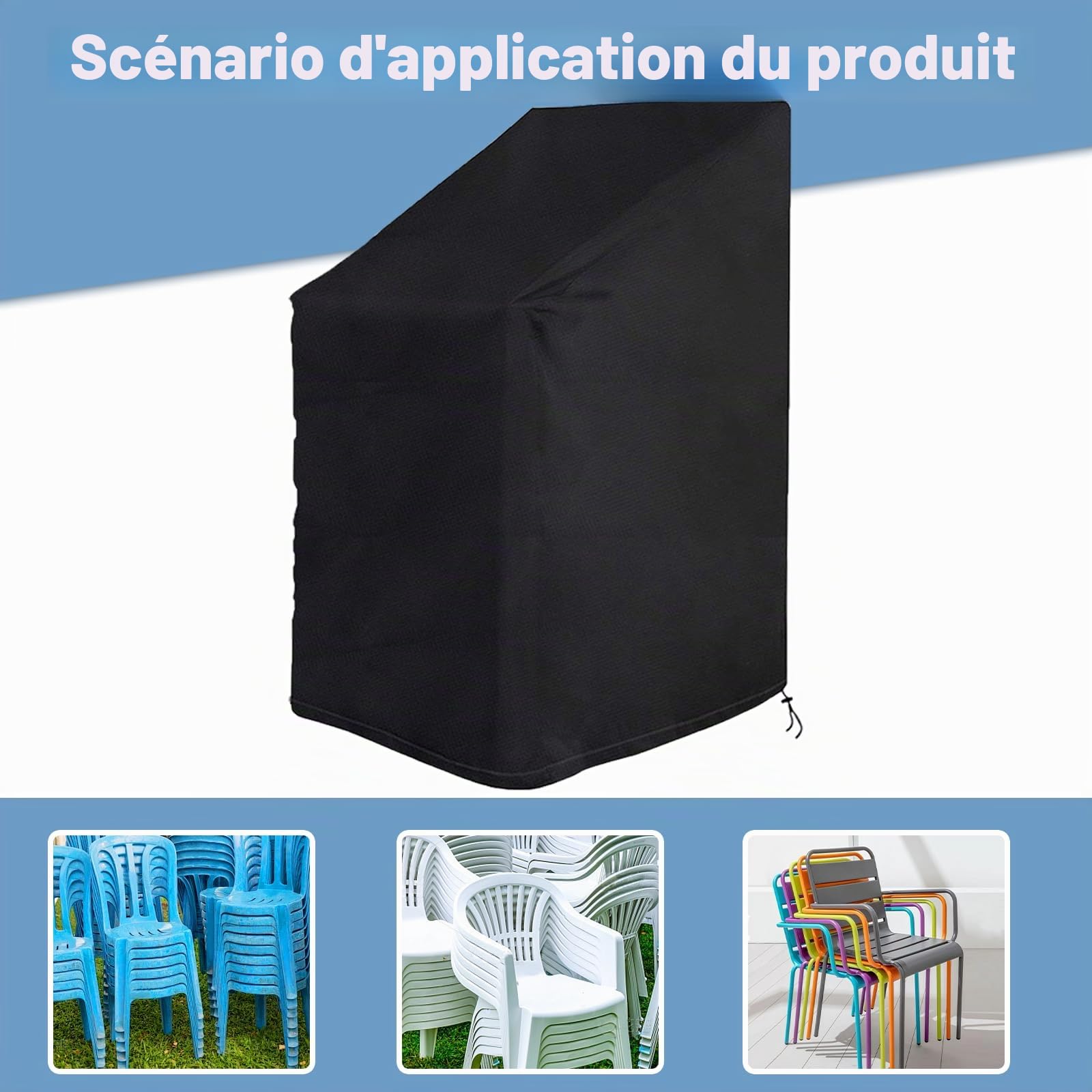 Housse Chaise Extérieur Imperméable 420D Oxford – Housse Fauteuil Jardin Anti-UV Coupe-Vent avec Cordon de Serrage, Housses Protection Chaise Jardin Résistante Toutes Saisons pour Chaises Empilables
