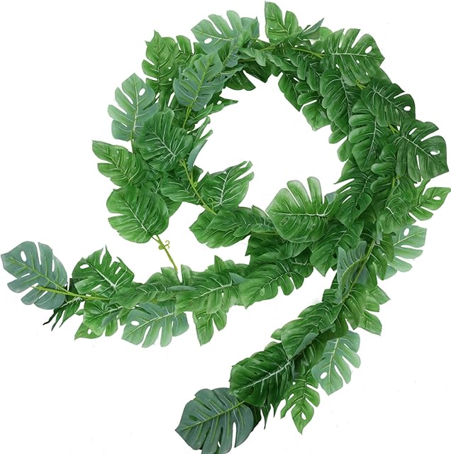 HUAESIN 2PCS 190cm Ivy Garland Artificial Palm Leaves Garland Fake Tropical Leaves Garland Faux Monstera Leaves Garland Artificial Ivy for Summer Home Décor Safari Party Wedding Prom