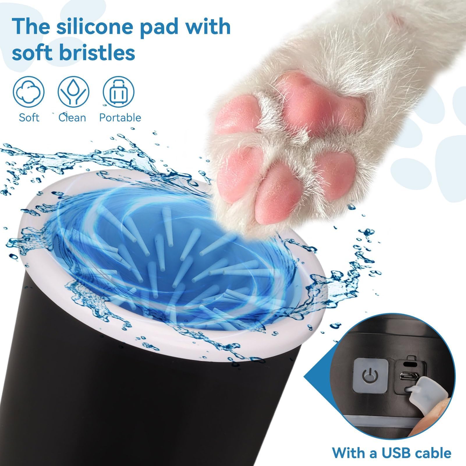 Limpiador automático de pies de perro, lavador eléctrico de pies, vaso portátil de limpieza de pies, máquina de limpieza de pies de perro para perros pequeños, medianos y grandes