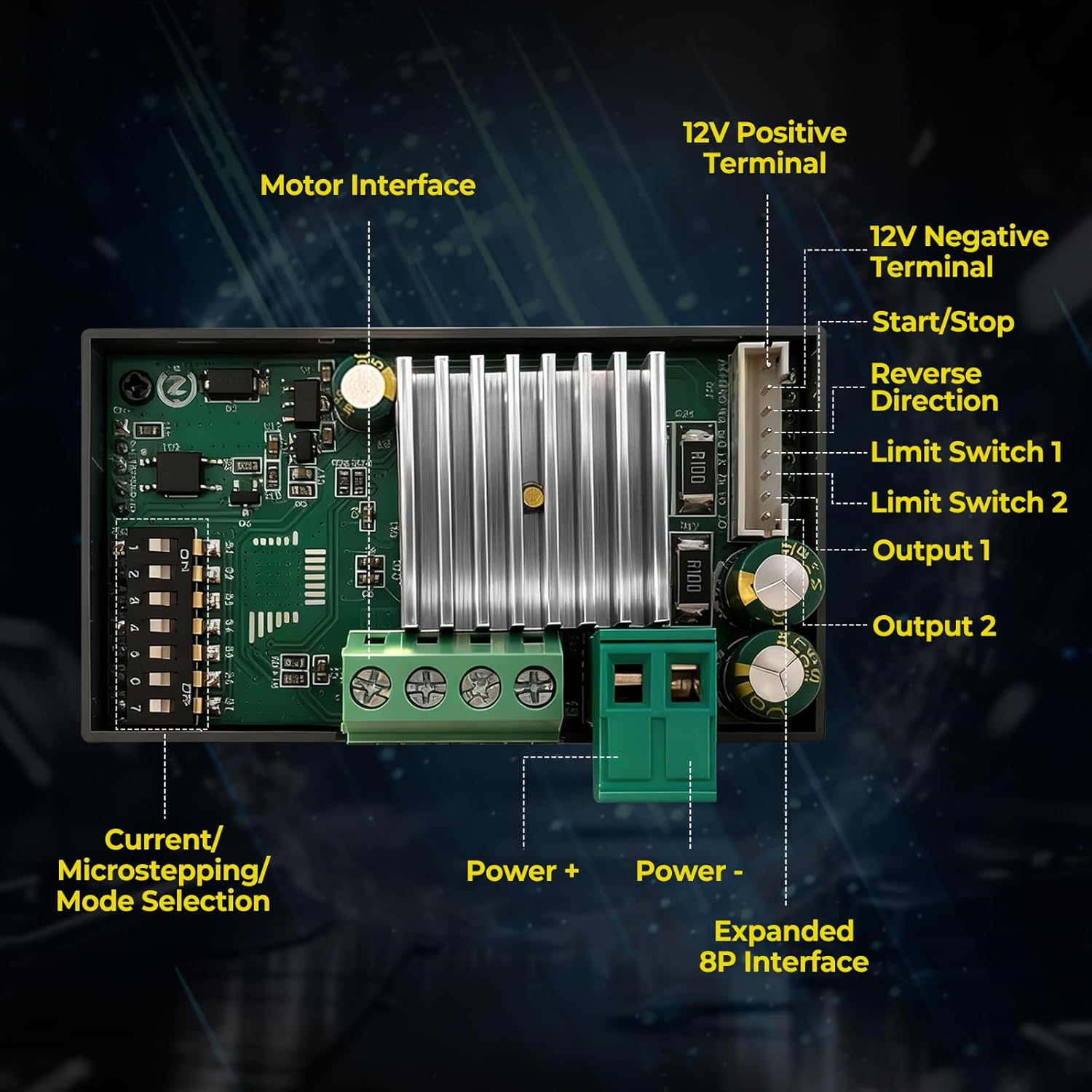 SMC04 Stepper Motor Driver Controller, 6.6A Forward/Reverse Speed Control, DC 10-30V for Nema 17/23/34 (42/57/86 Motors) 200KHZ Pulse, 8-64 Micro-Step, TTL Serial Communication