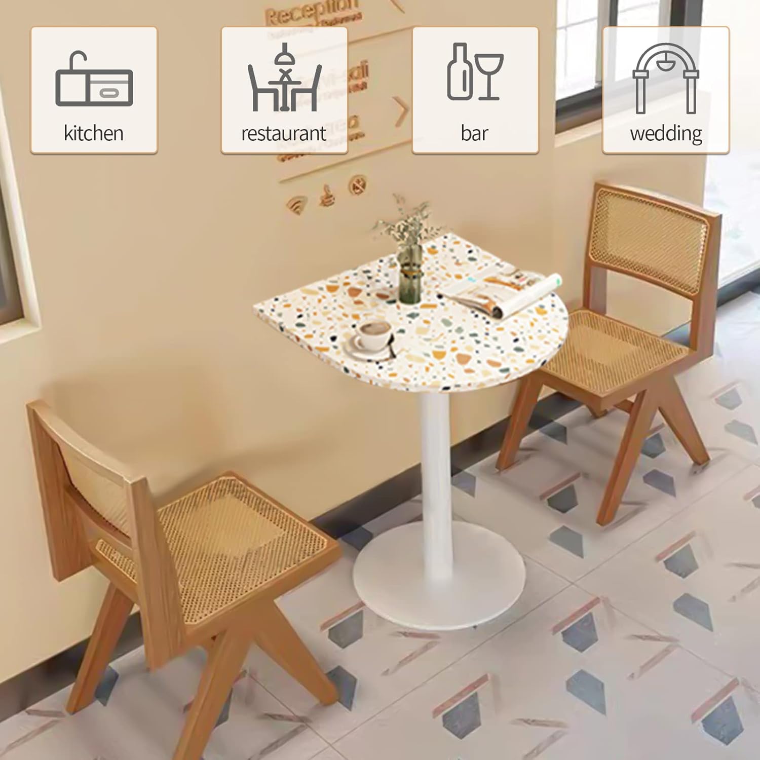 Semicircle Terrazzo Bar Table - Small Dining Table with Metal Frame for Kitchen, Apartment, Coffee Shop, Lounge, Party - Easy Installation