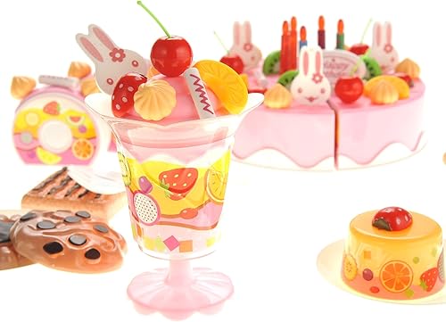 Miniatura 5 de PowerTRC Juego de 75 piezas de juguetes de cocina de corte de alimentos para tartas de cumpleaños, juego de rol, juego de rol, juego de fiesta de té