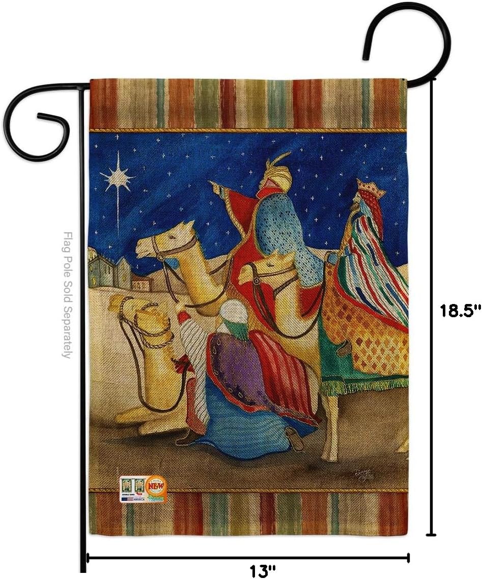 Three Kings Burlap Garden Flag Wintertime Wise Men Star Baby JesusSeason Christian Small Decorative Gift Yard House Banner Double-Sided Made In USA 13 X 18.5
