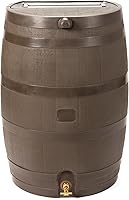 RTS Home Accents 50-Gallon Flat Back Rain Barrel with Brass Spigot - Walnut Woodgrain, UV-Resistant Rainwater Collector