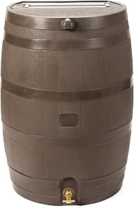 RTS Home Accents 50-Gallon Rain Barrel with Brass Spigot, Flat Back, Walnut Color
