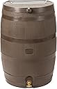 RTS Home Accents 50-Gallon Rain Barrel with Brass Spigot, Flat Back Rain Water Collection Barrel, Walnut Color