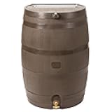 RTS Home Accents 50-Gallon Rain Barrel with Brass Spigot, Flat Back Rain Water Collection Barrel, Walnut Color
