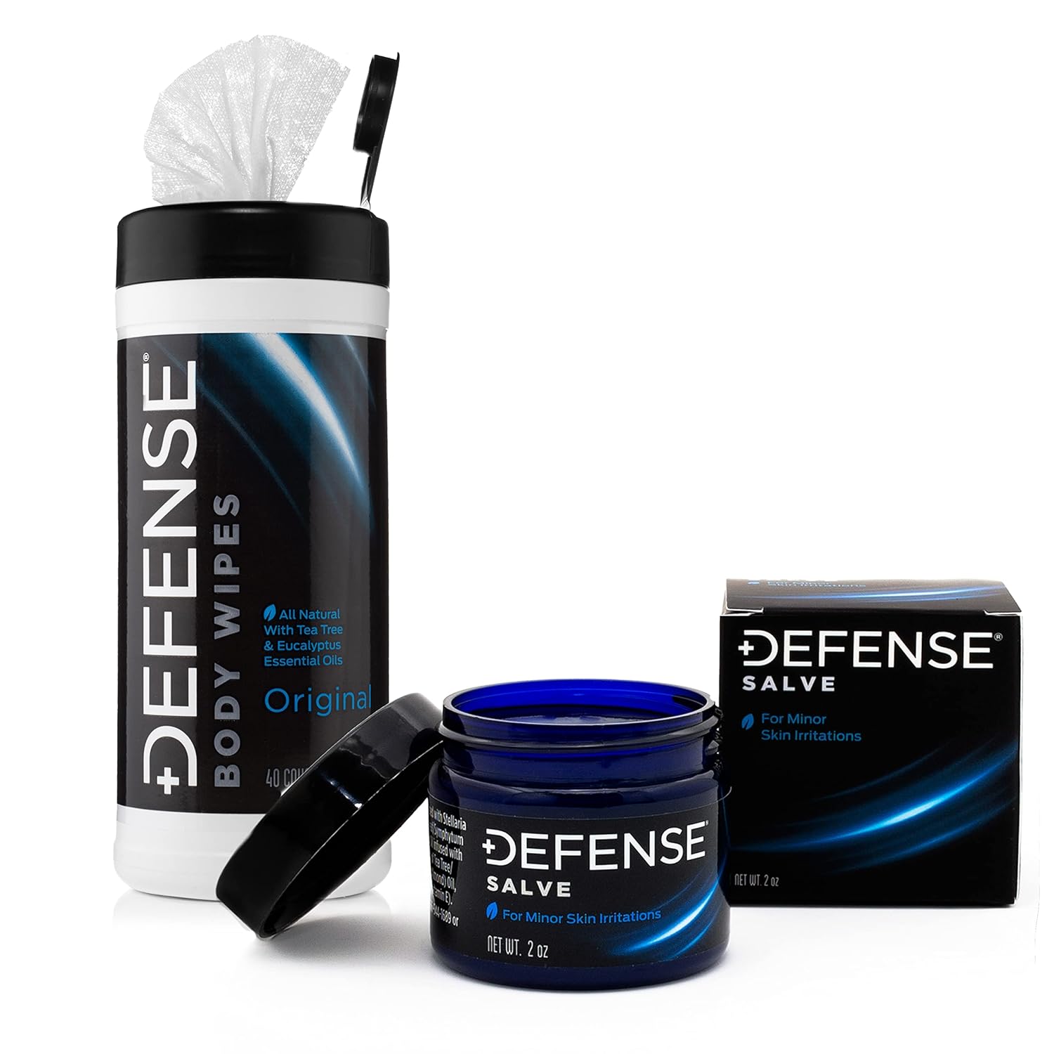 Defense Soap Herbal Ointment Salve 2 Oz - Natural Tea Tree Oil and Eucalyptus Oil and Tea Tree Body Wipes (40 Count) - Designed by Wrestlers, Intended for Skin Cleansing When Unable to Shower