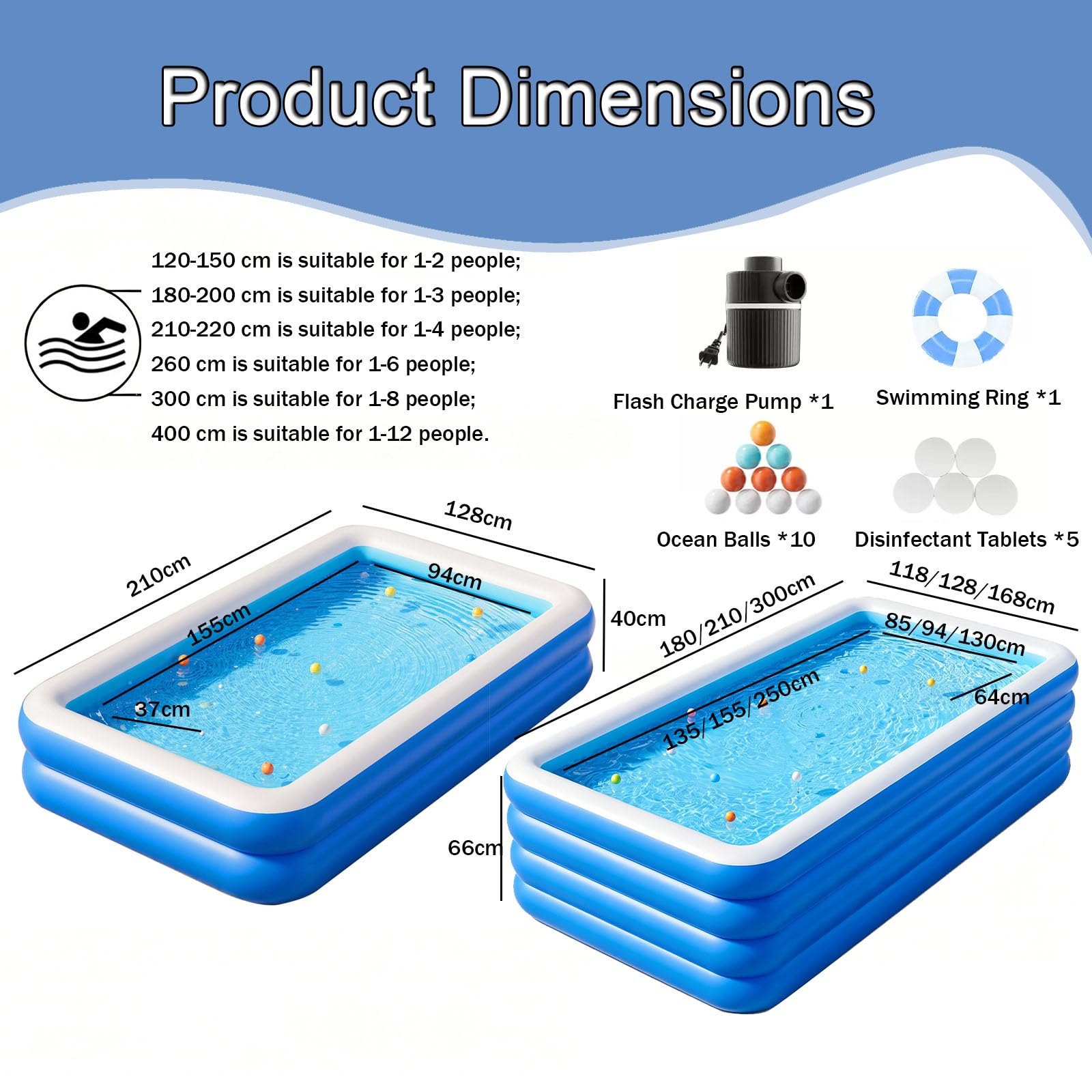 Piscina Hinchable Infantil Piscina Plegable De 2/3 Capas | Piscina infantil grande para patio exterior(180*118*66cm)