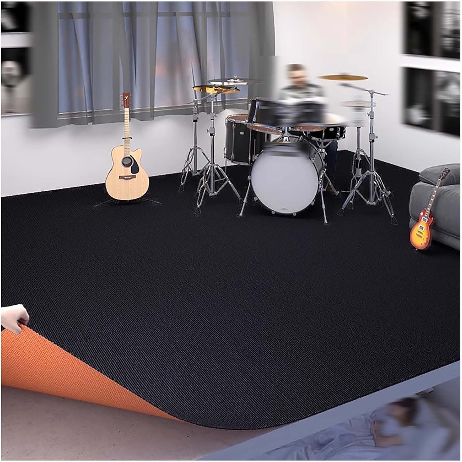 Thickened Soundproof Floor Mat, Shock-Absorbing Drum Set Piano Indoor Non-Slip Carpet(Beige Brown,100x100cm/39.4x39.4in)