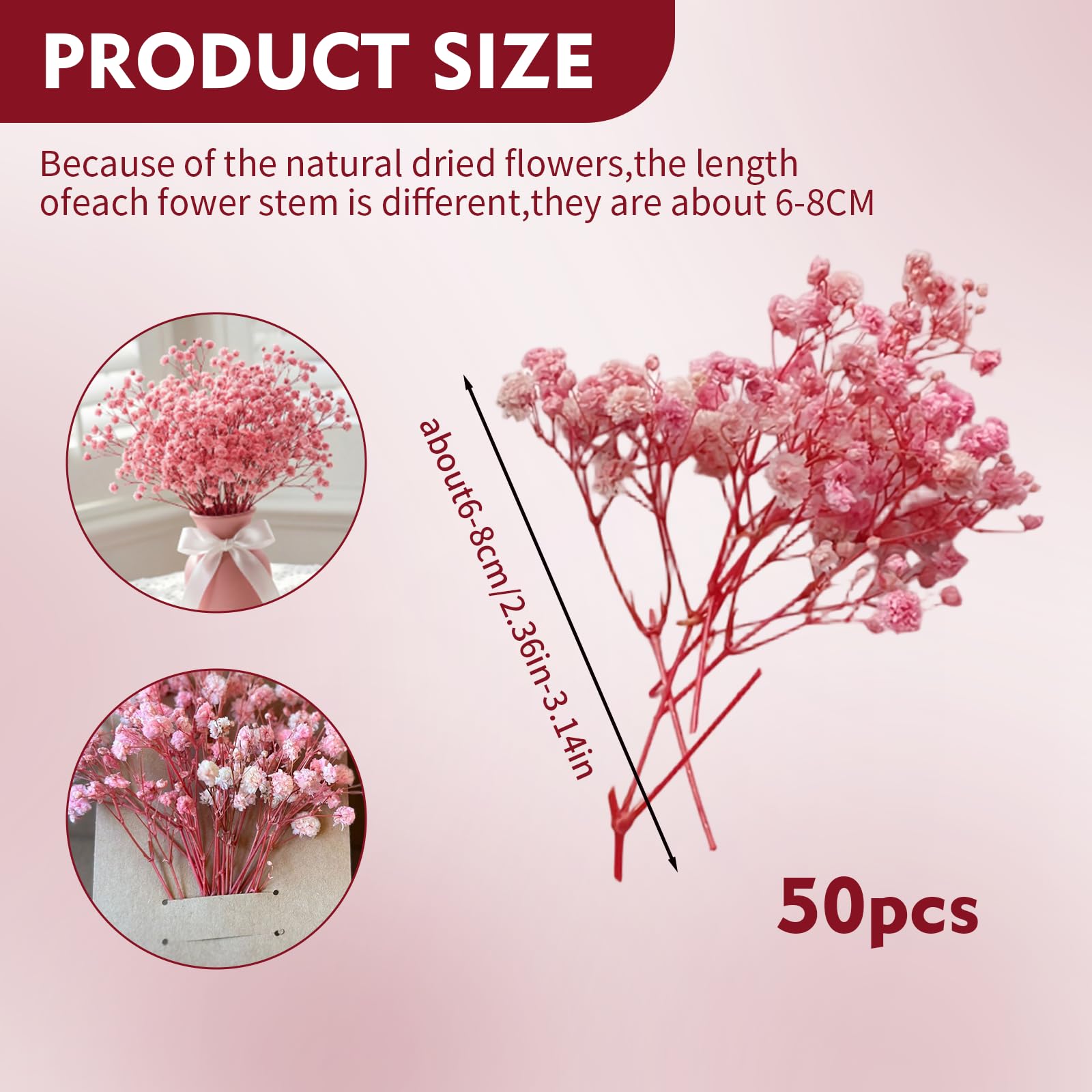 Schleierkraut Getrocknet, 50 Stück Trockenblumen zum Basteln Schleierkraut Klein Getrocknete Blumen Getrocknete Blüten für DIY Fotorahmen, Lesezeichen, Grußkarten (Rosa)