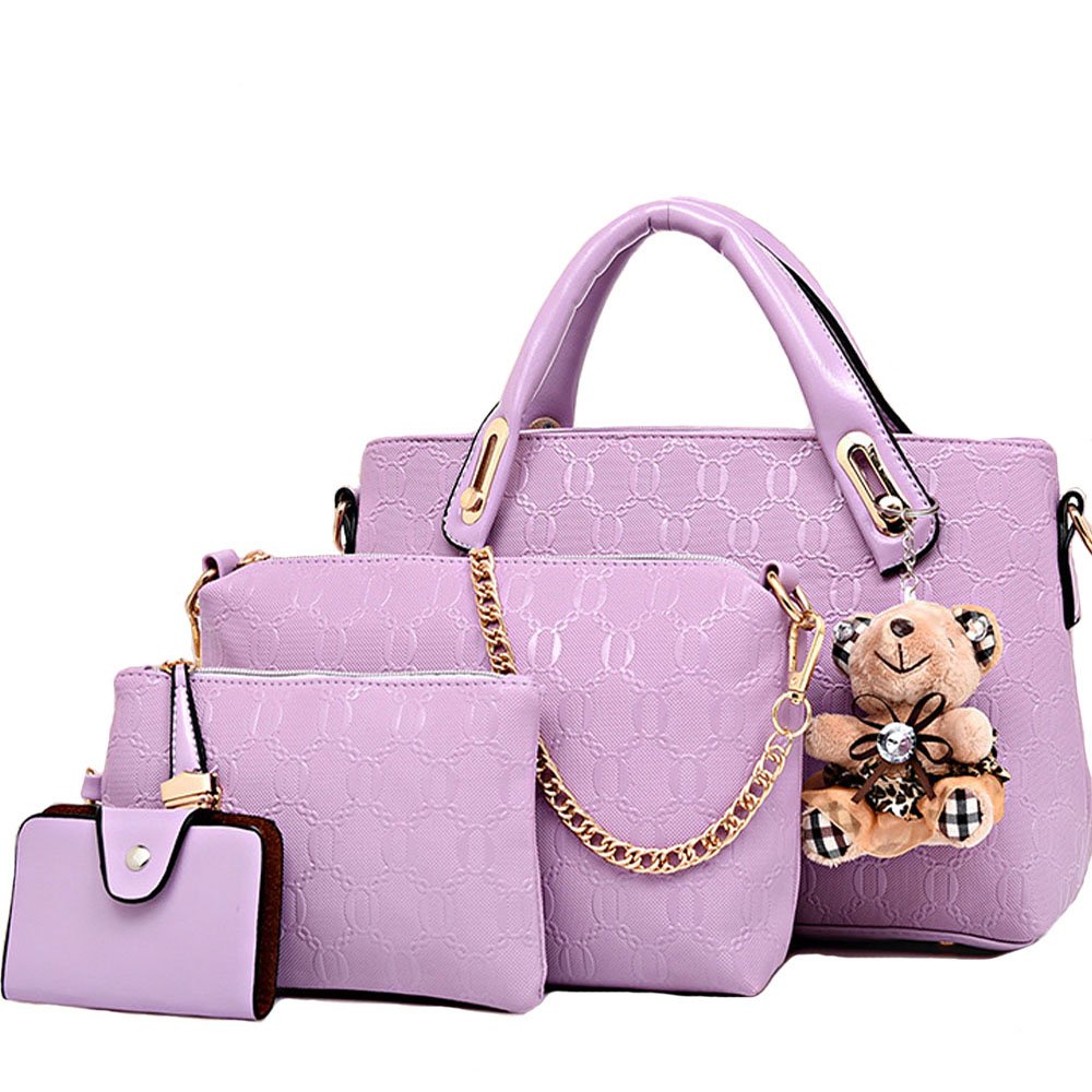 Women 4 Pcs Top Handle Satchel Hobo Handbag Set Large Tote +Purse +Shoulder Bag+Card Holder