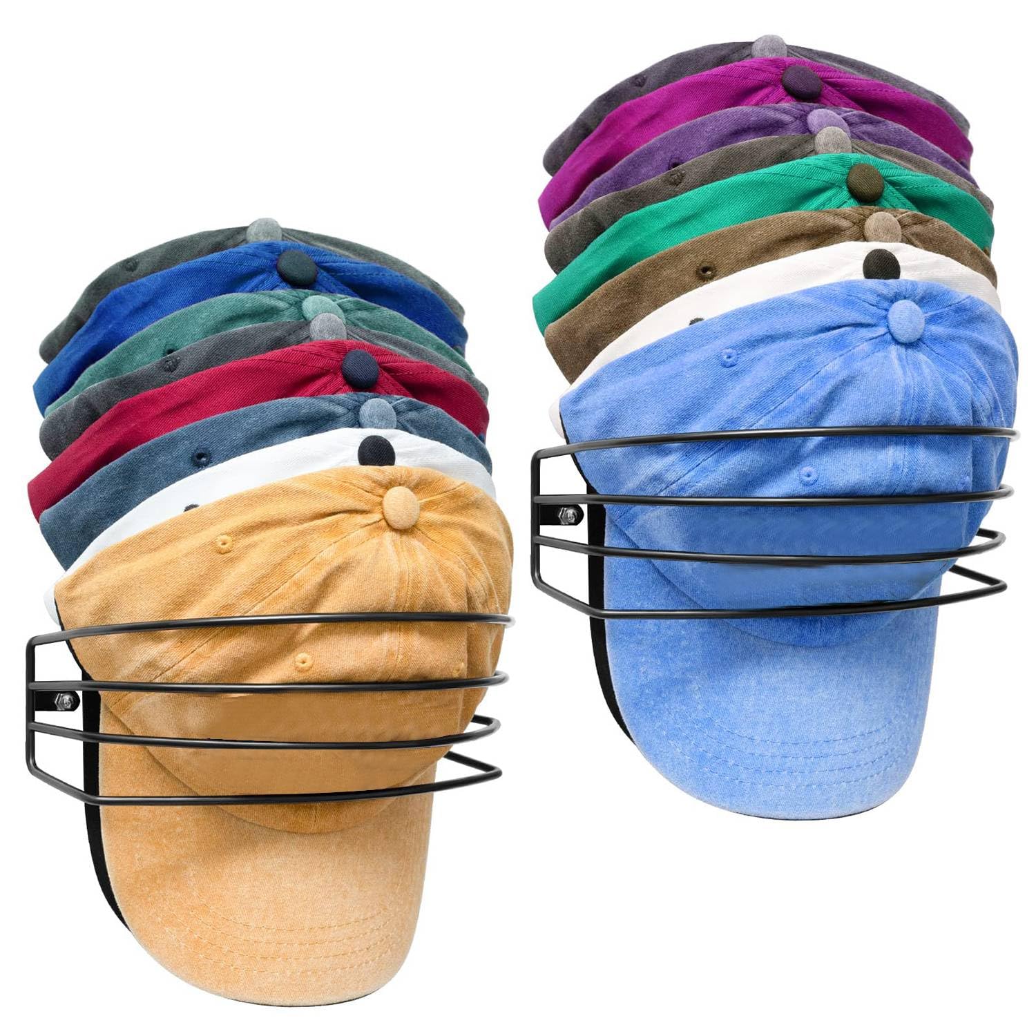 Lunies Appendiabiti da parete con 24 ganci, organizer per cappelli da baseball, organizer per cappelli, appendiabiti per armadio, supporto per cappelli nero con clip, confezione da 2