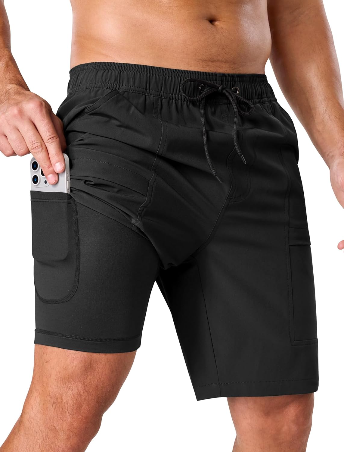 SILKWORLD Mens Swim Trunks with Compression Liner 9'' Quick Dry Bathing Suit Long Swimming Shorts with Zipper Cargo Pockets - Image 2