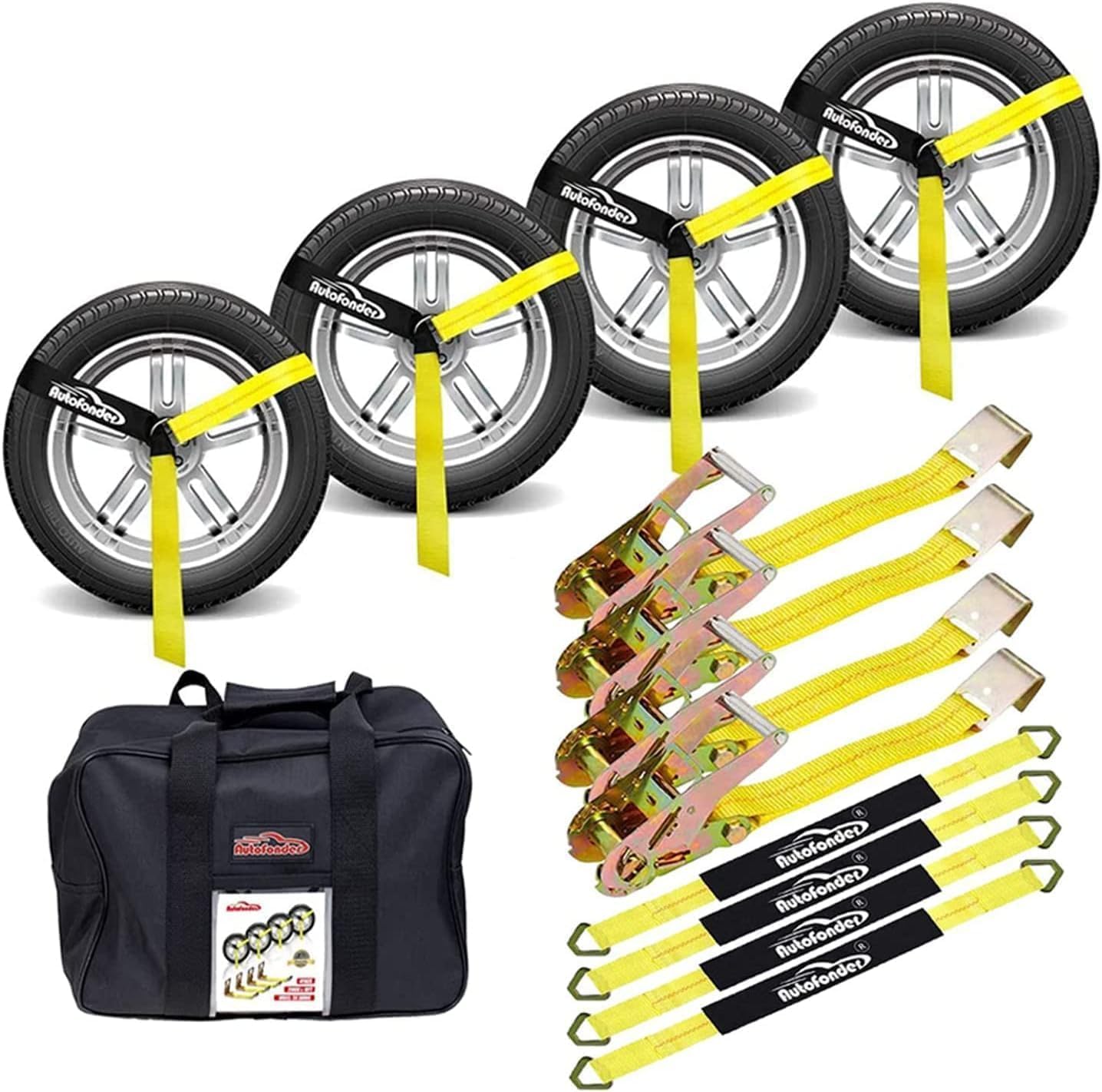 4Pack Flat Hook Tire Straps with 4Pack Axle Straps