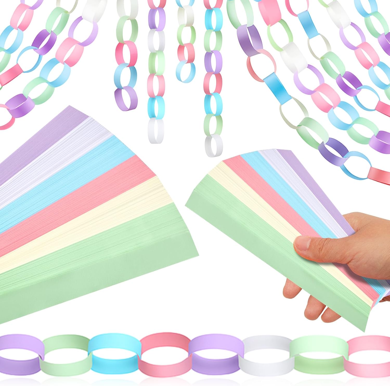 Lincia 2000 Sheets Paper Chain Garland Strips 1x8 Inch with Double Sided Tape, DIY Construction Paper Chains for Birthday Wedding Holiday Party Decorations, Crafts Supplies (Bright)