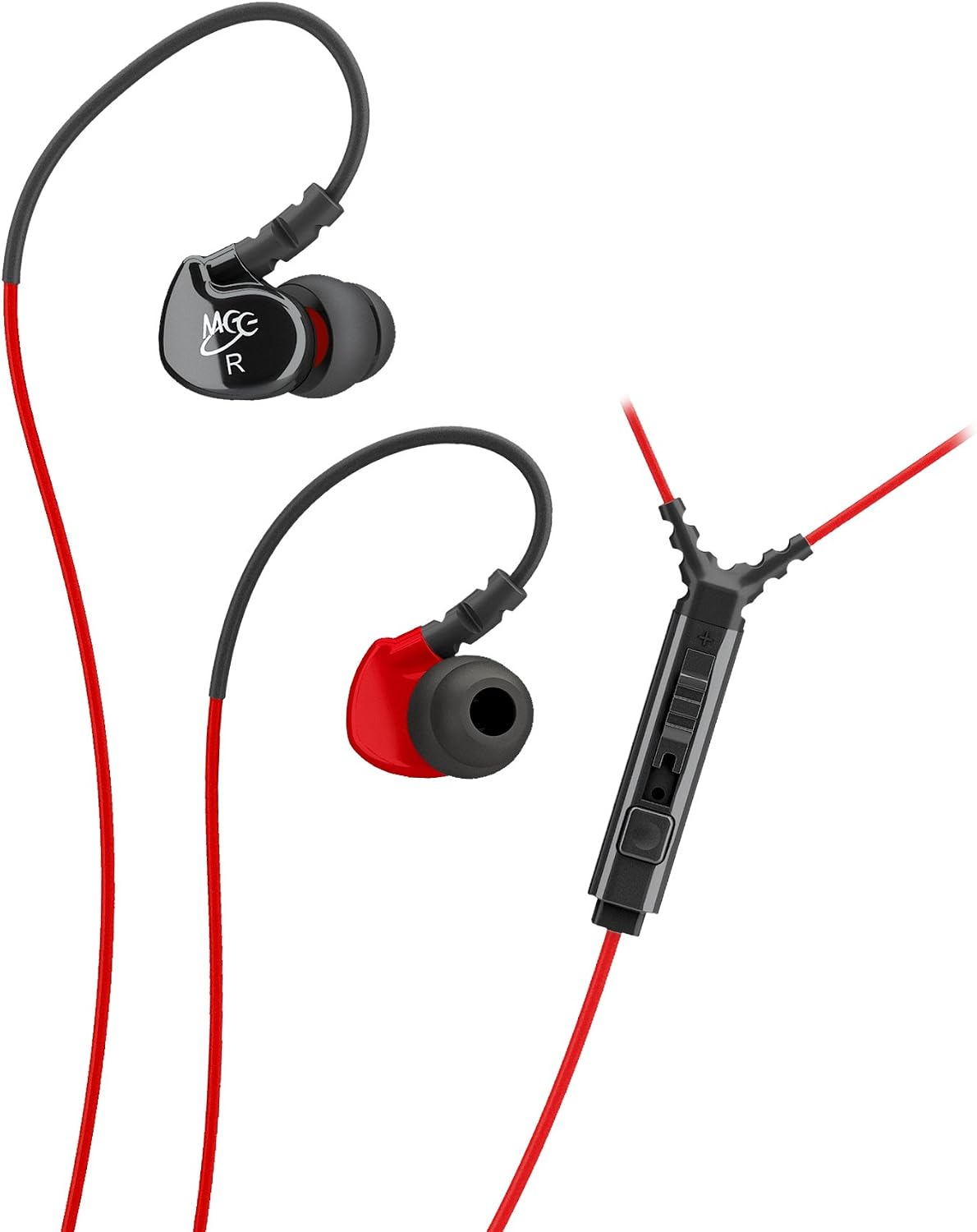MEE audio Sport-Fi S6P Memory Wire In-Ear Headphones with Microphone, Remote, Volume Control, and Sports Armband (Red/Black)