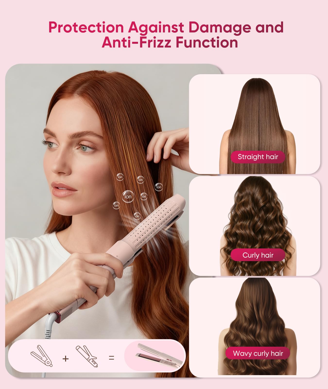 2 in 1 Glätteisen Locken und Glätten,Haarglätter Lockenstab,4 Temperaturstufen (160°C-220°C),360°Kaltluftfunktion,Negativ-Lonen-Beschichtung,für alle Haartypen,Stärkeres Haar,Mehr Glanz