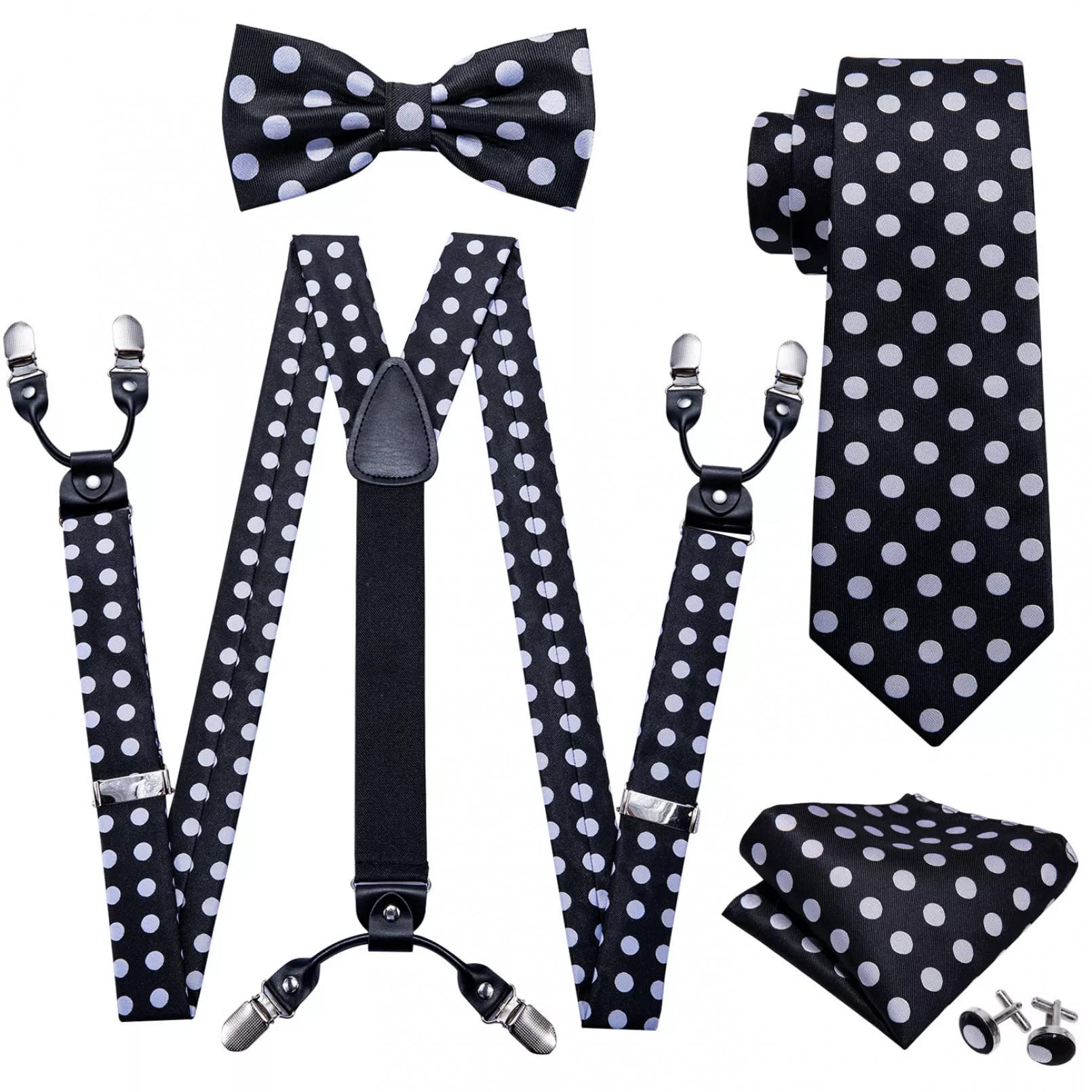 Juego de gemelos de corbata de lazo frontal para hombre, diseño de lunares, color negro, para regalo de boda