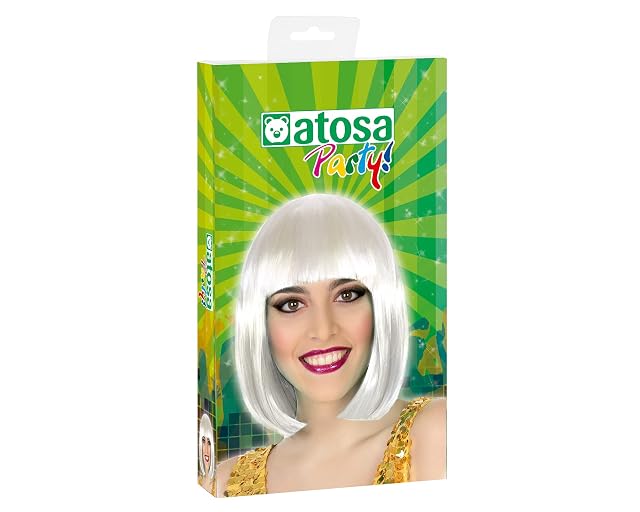 Foto 3 de 4 de ATOSA peluca corta blanca lisa con flequillo recto
