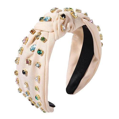 Vista 31 de NVENF Diademas anudadas con diamantes de imitación para mujer, diademas con cuentas de cristal, diadema con nudo superior, diademas de moda