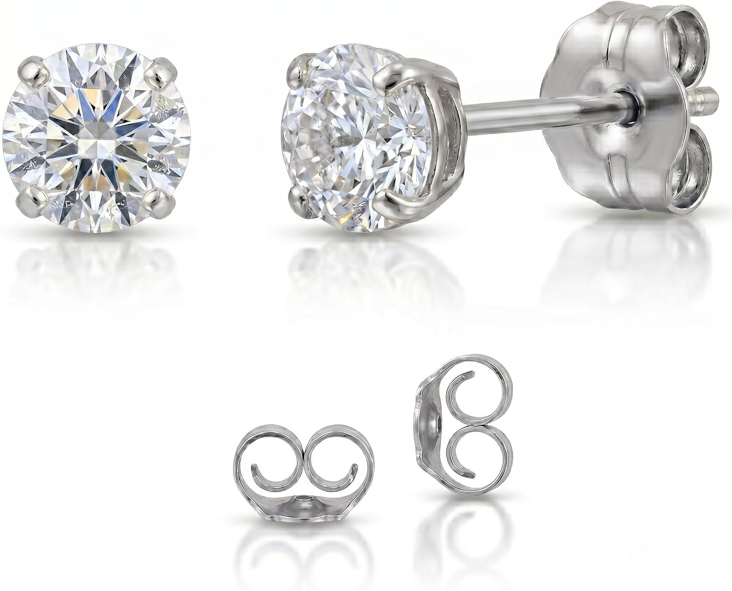 14k White Gold Diamond Stud Earrings for Women & Men, Simulated Diamond Solitaire Studs, VVS1 D Color Screw Back - Clear Blue & Pink Stone Styles, Luxury Gift Box