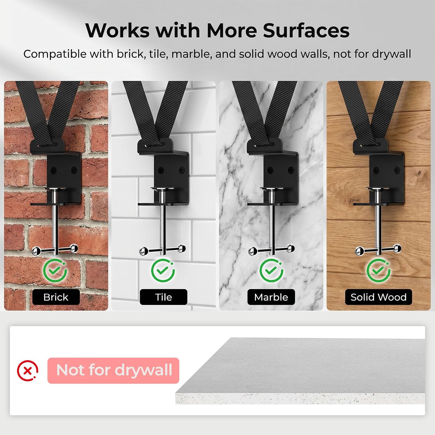 TV Safety Straps for TVs with VESA Holes, No-Drill Desk C-Clamp or Wall Anchor, Adjustable TV Anti Tip Straps for Flat Screen TVs, Fits Desktops up to 55mm Thick, Hardware Included