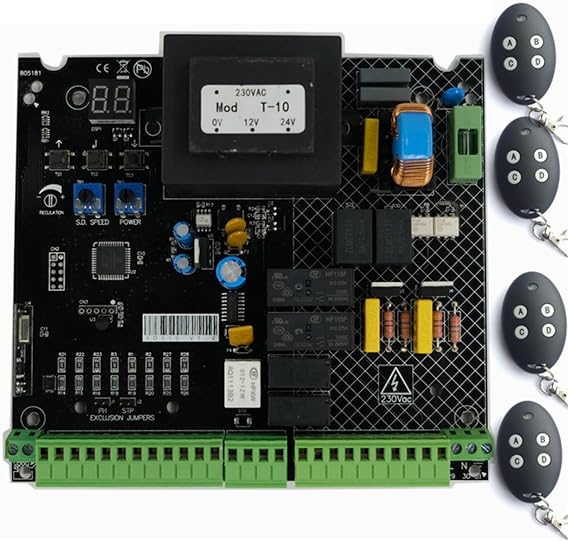 Electric Gate Opener Kit, Automatic Double Gate Control Board PCB LED Board for Dual Swing Gate Opener with Nice Remote Controller,for Gate(1 Board and 4 Remote)