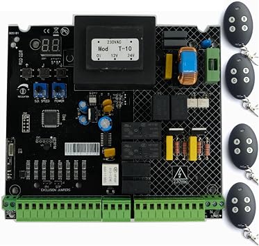 Electric Gate Opener Kit, Automatic Double Gate Control Board PCB LED Board for Dual Swing Gate Opener with Nice Remote Controller,for Gate(1 Board and 4 Remote)