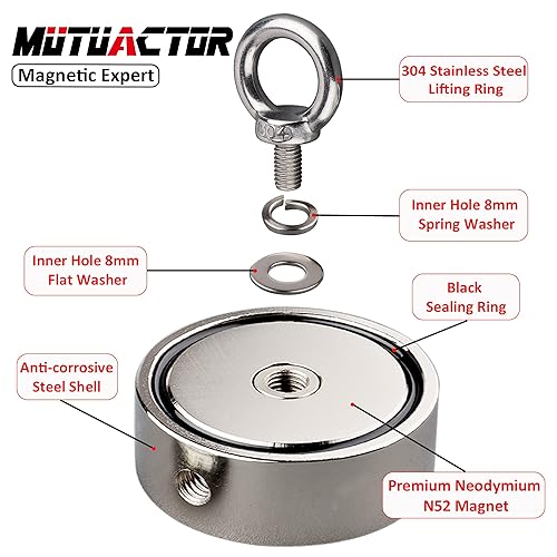 Miniatura 4 de MUTUACTOR Imanes de pesca fuertes combinados con fuerza de tracción de 700 libras, imán de recuperación de doble cara N52 imanes de neodimio