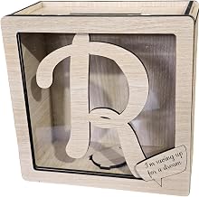Letter Piggy Bank – Custom Wooden Money Bank for Kids & Adults – Sunmica Coated Engineering Wood with Transparent Acrylic Front – Unique Gifts (Letter R)
