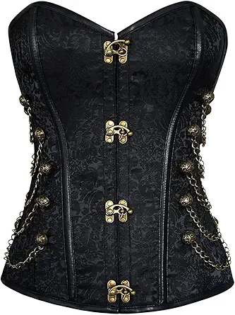 Charmian Women's Spiral Steel Boned Steampunk Gothic Bustier Corset with Chains