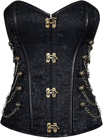 Charmian Women's Spiral Steel Boned Steampunk Gothic Bustier Corset with Chains